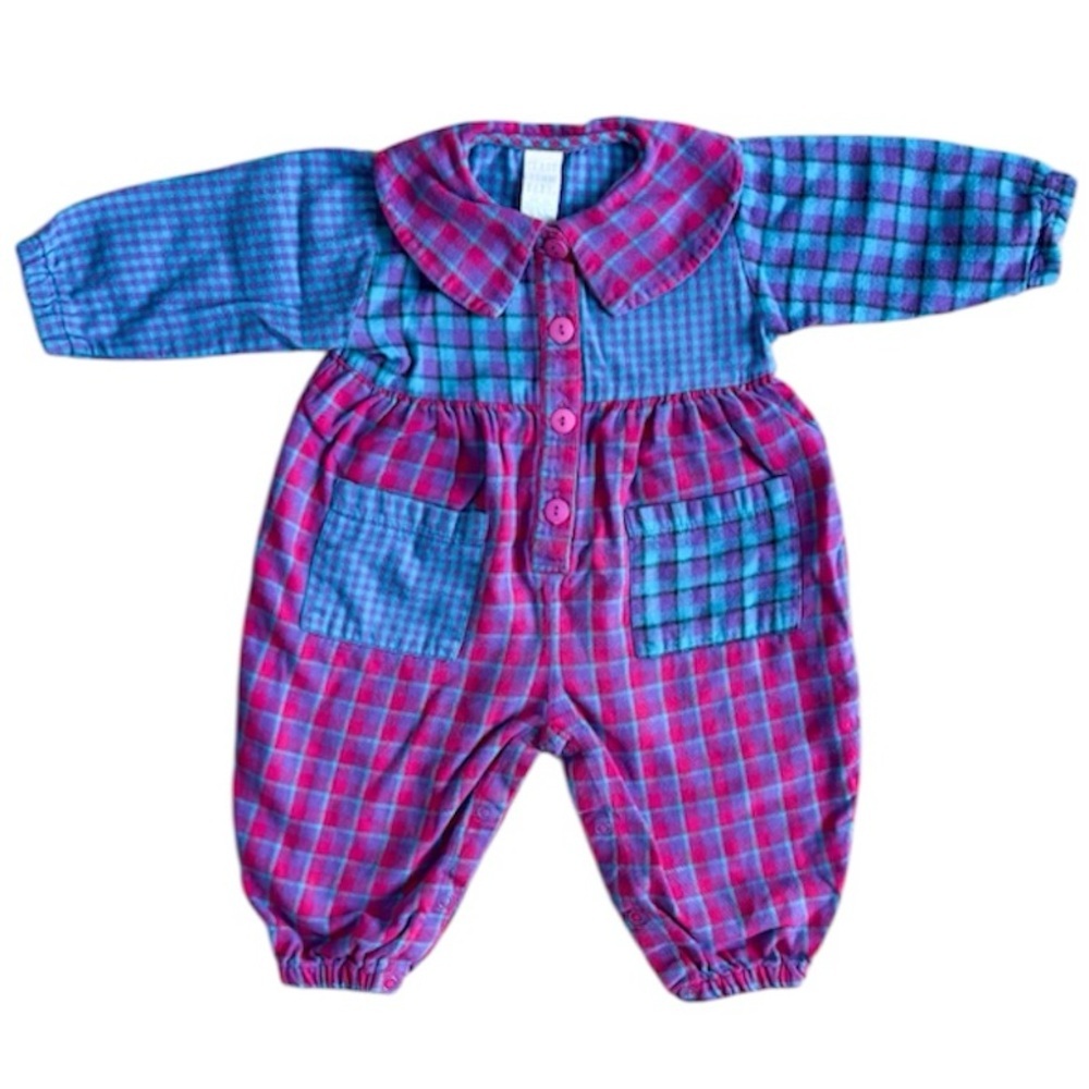 Plaid Flannel Vintage Retro Class Club Baby Bubble Romper Youth Size (12M)